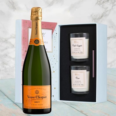 Veuve Clicquot Yellow Label Brut Champagne 75cl With Love Body & Earth 2 Scented Candle Gift Box